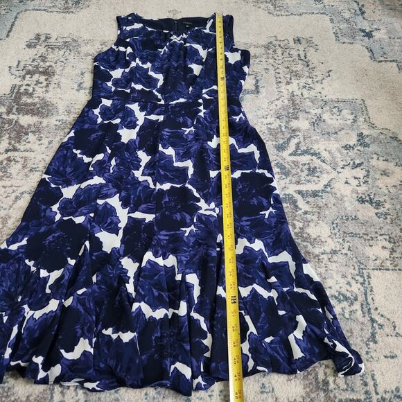 Talbots Womens Size 8 Midi Dress Blue Floral Zip Back Lined Ruffle Hem - Picture 10 of 13
